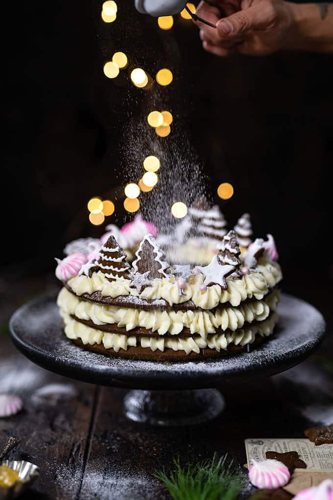 Gingerbread letter cookie cake with ginger and white chocolate frosting