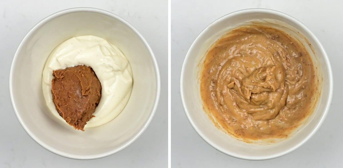 bowl with custard and biscoff spread