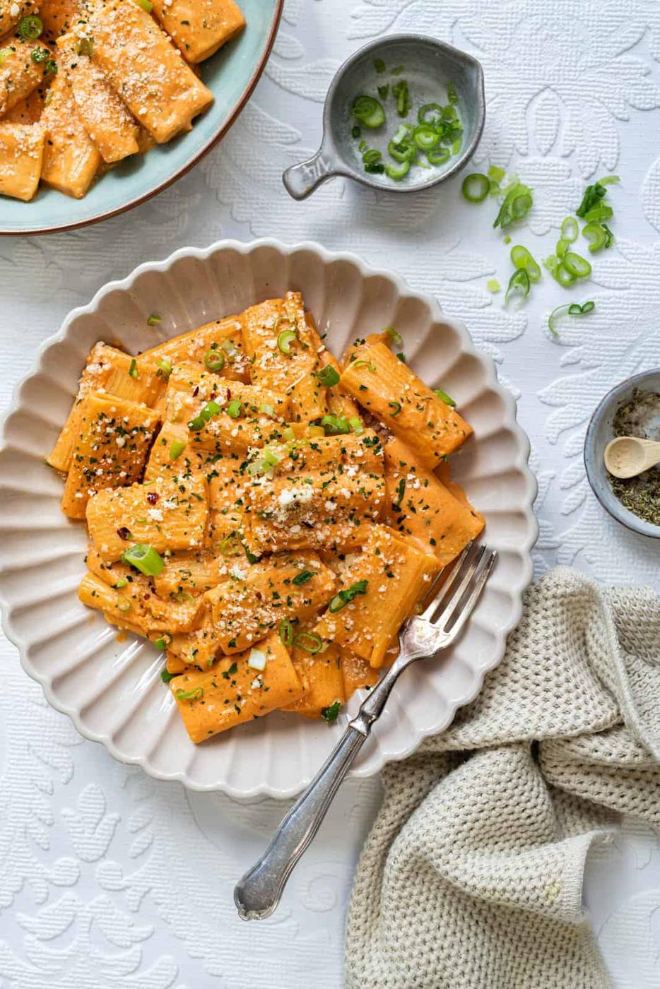 Bowl of creamy Gochujang rigatoni