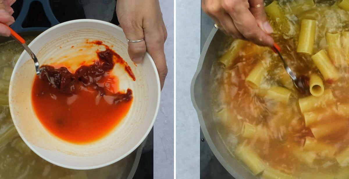 making Gochujang pasta collage