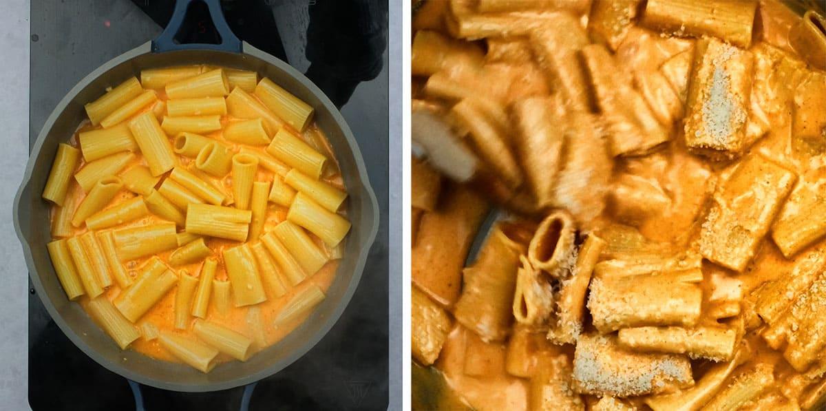 making Gochujang pasta collage