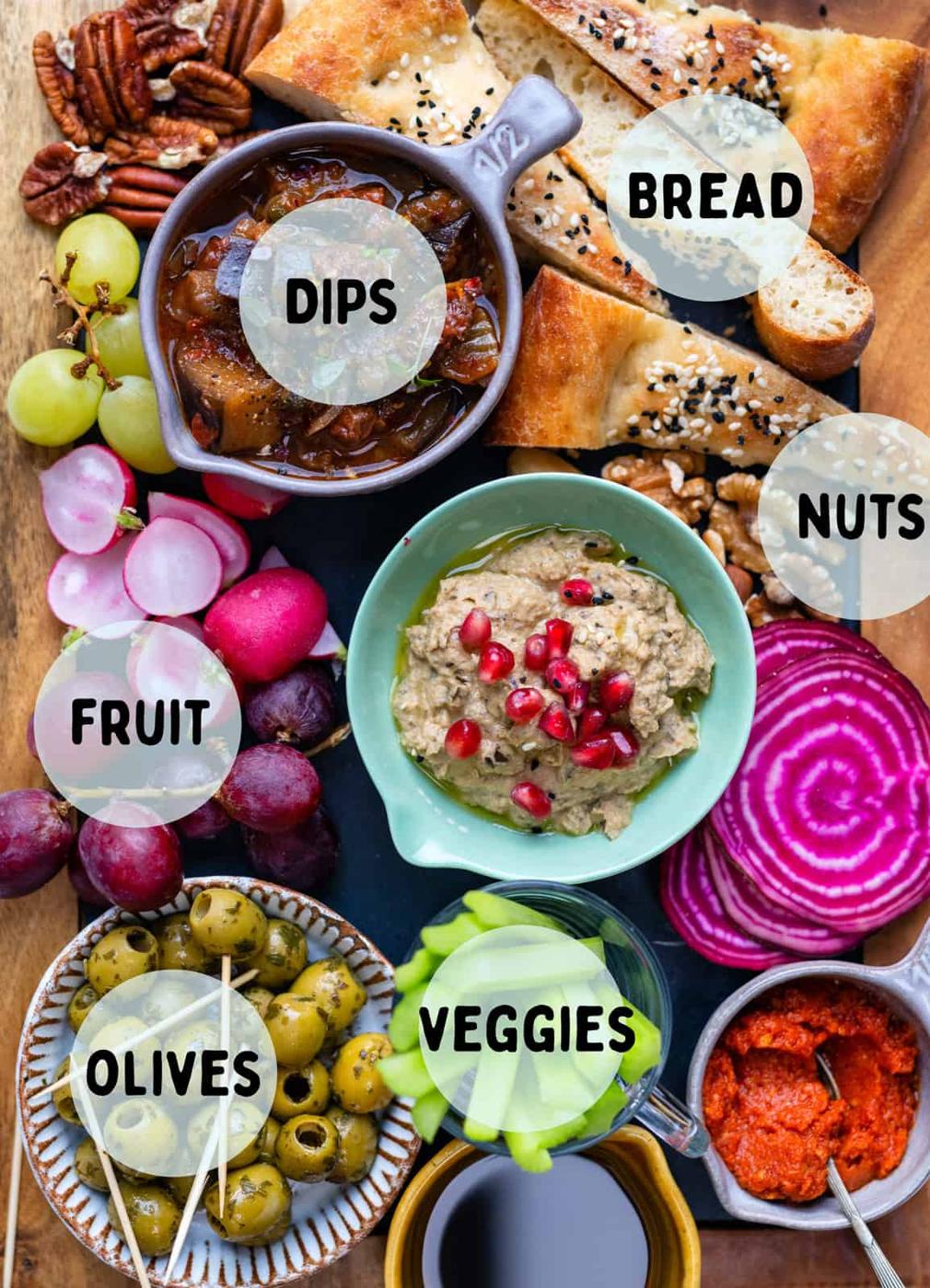 close up on party grazing platter with captions