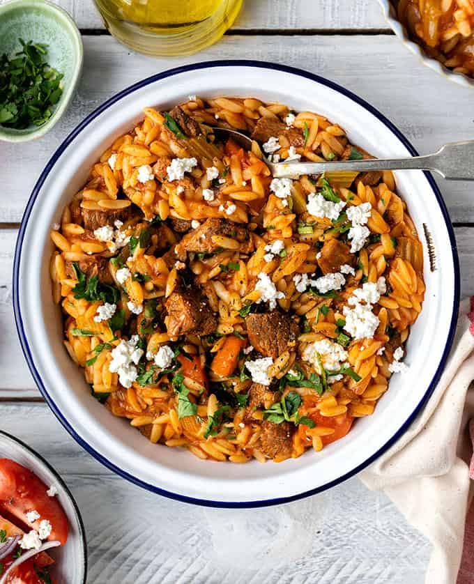 Greek lamb stew with orzo pasta