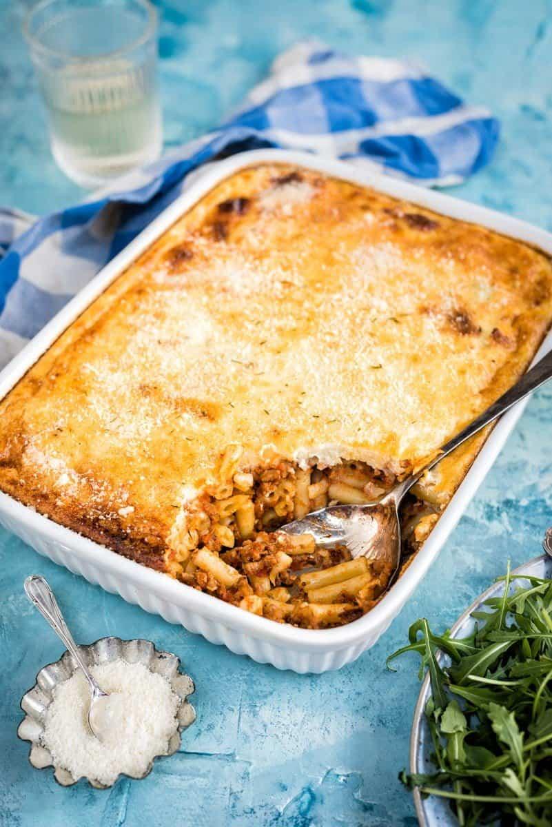 Greek Pastitsio – mince and pasta bake with cheese sauce