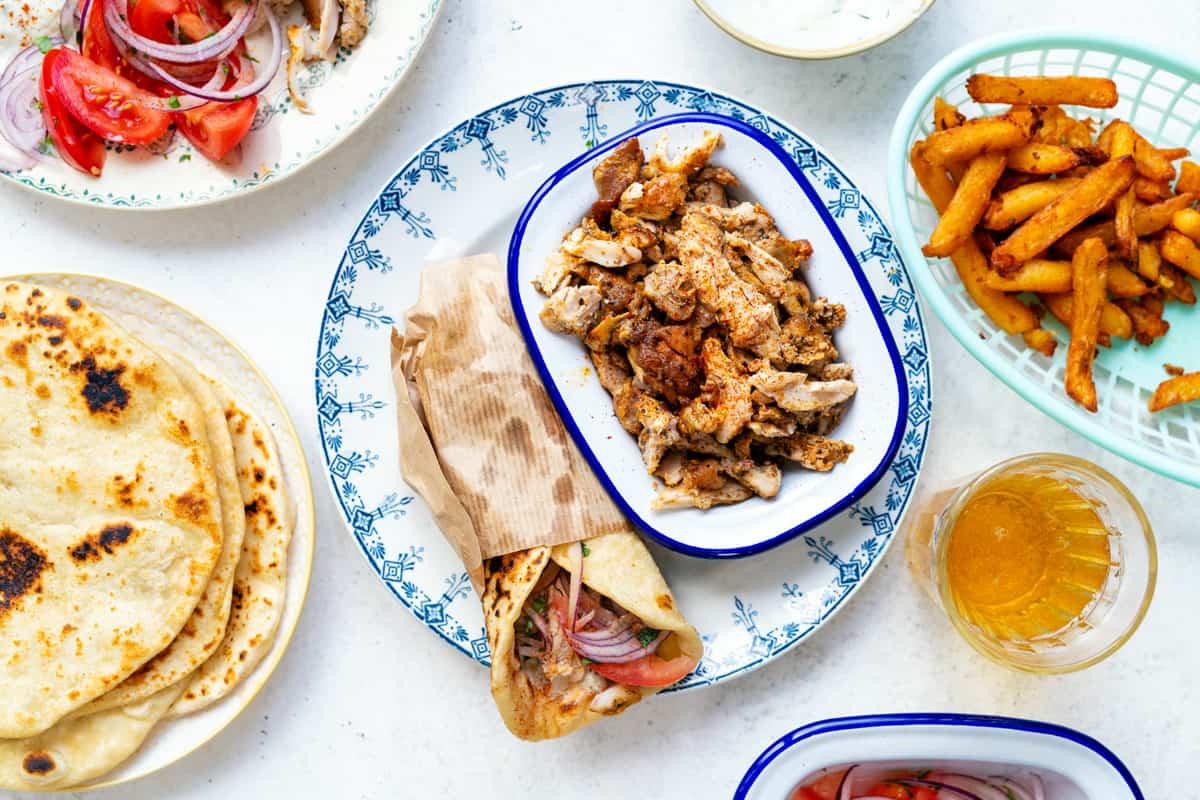 Chicken gyro wrapped in pita bread