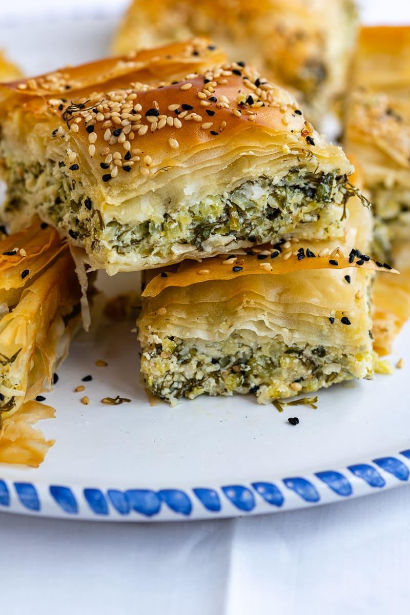 kolokithopita slices on a plate