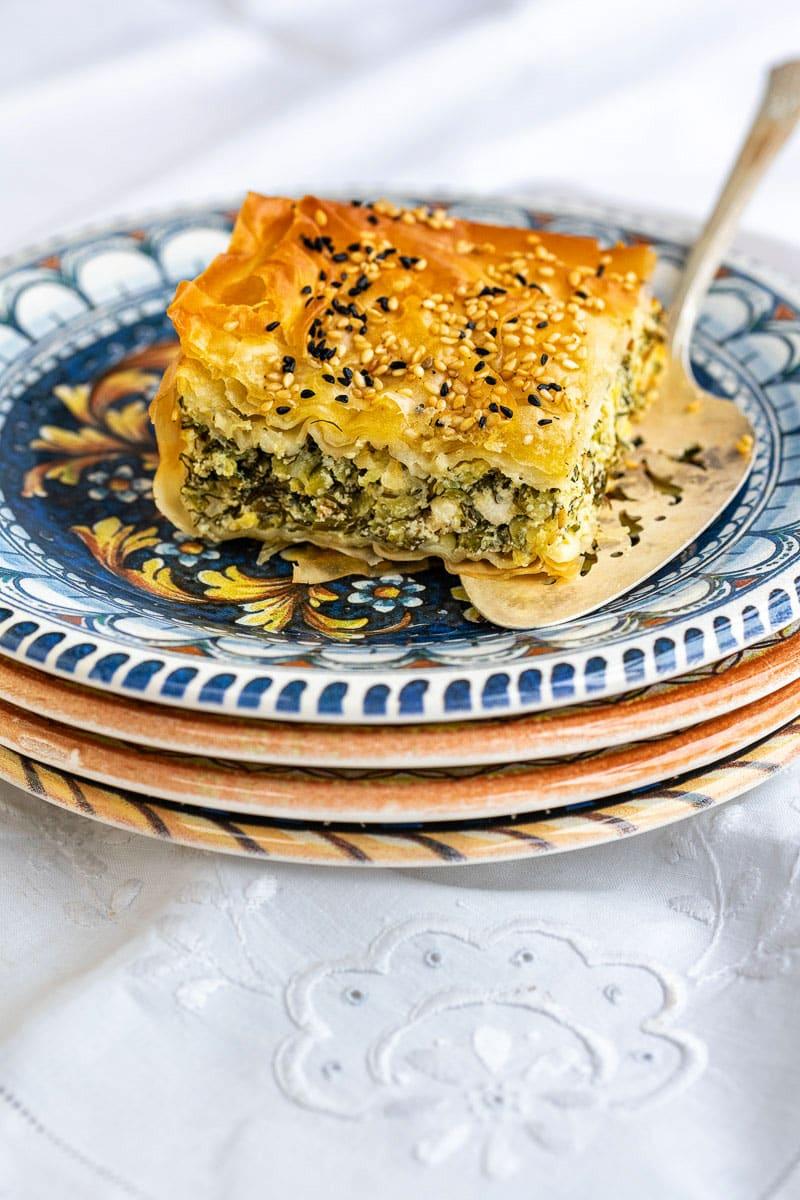 slice of zucchini and feta pie on a plate