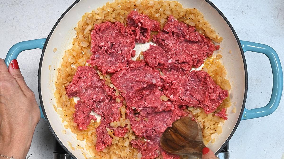 cooking ground beef and onion