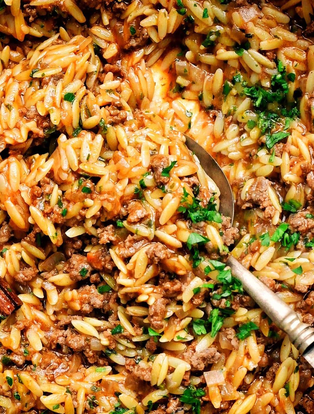 Ground Beef Orzo (Greek Manestra Recipe)