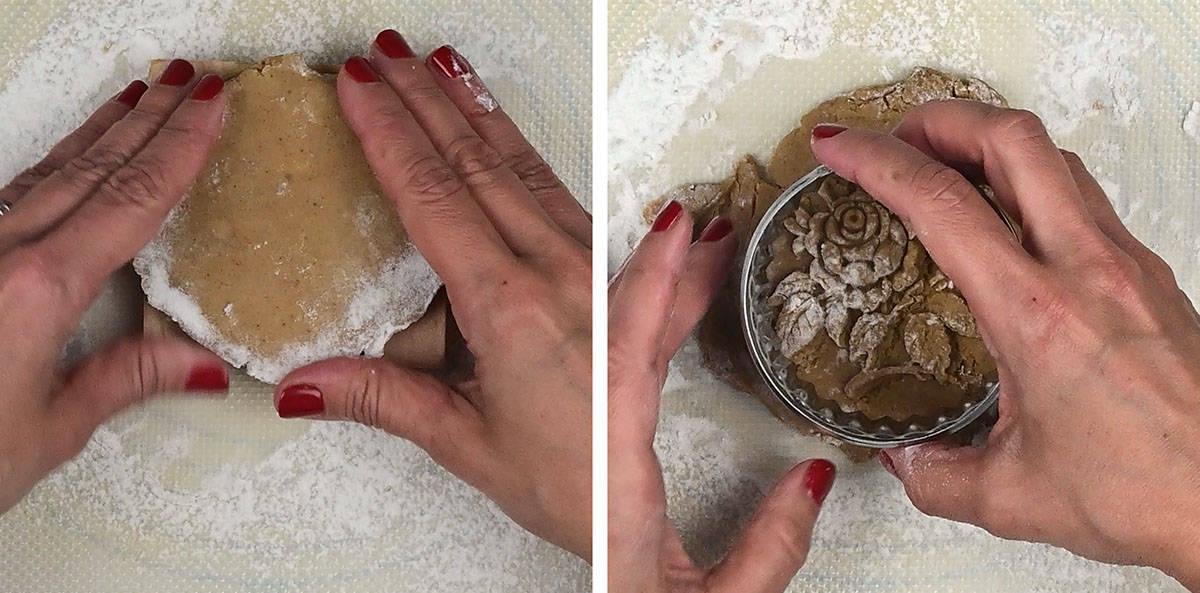 collage showing how to use a wood cookie mold