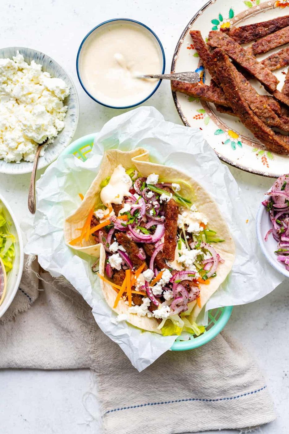 overhead photo of homemade doner kebab