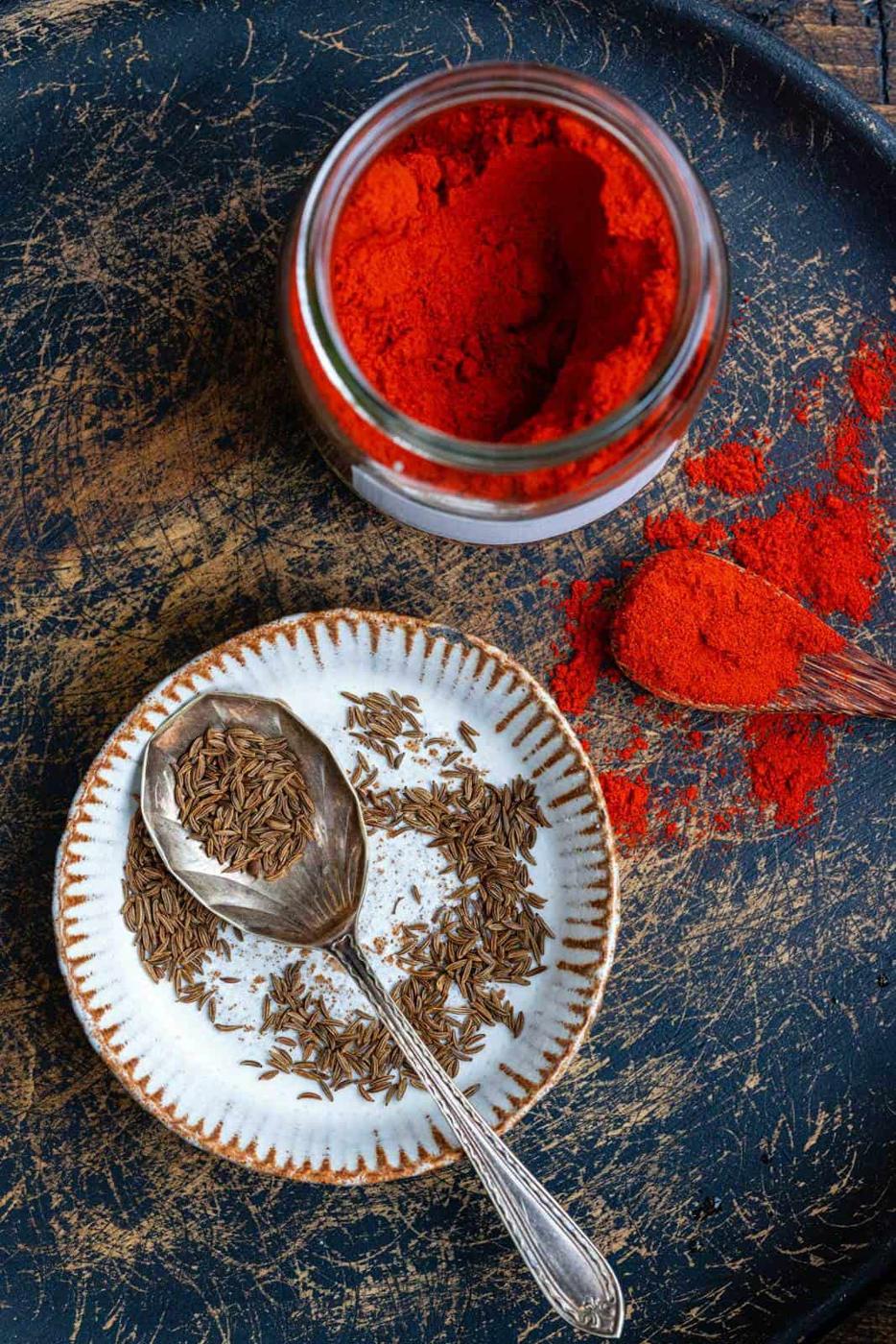 Hungarian Sweet Paprika and caraway seeds for Goulash