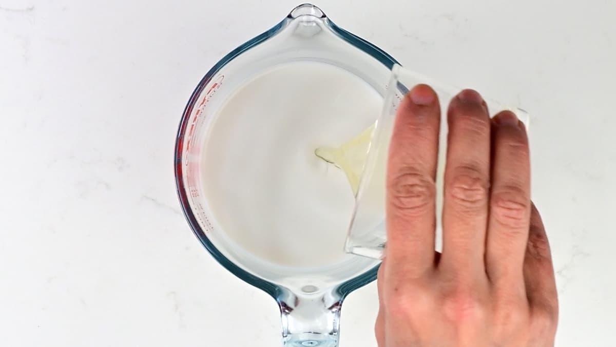 Adding lemon juice to milk to make buttermilk substitute