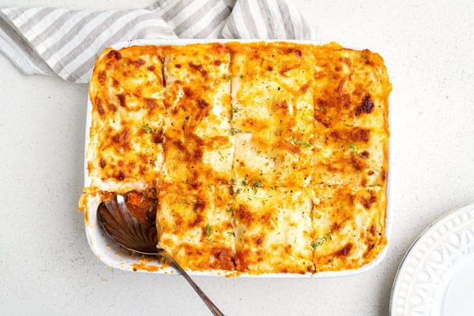 Slimming World Lasagne on white background