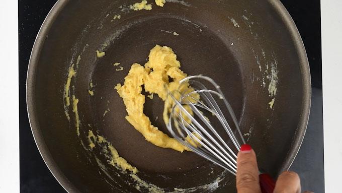 Making a roux in a pan for white sauce