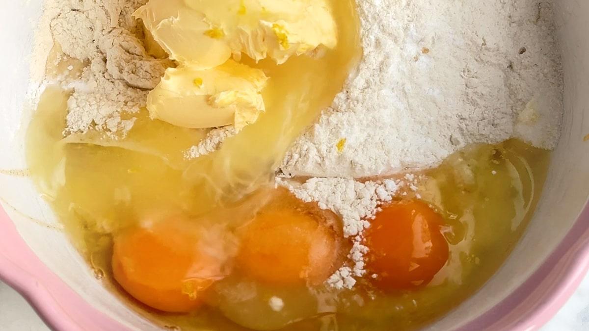 cake ingredients in a mixing bowl
