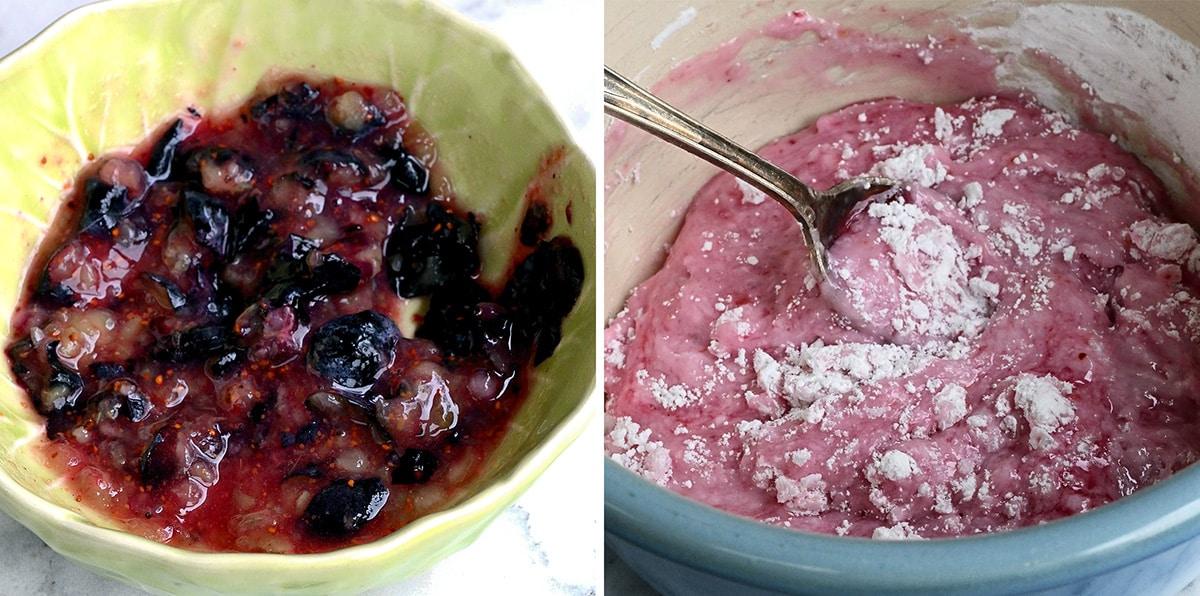 making glaze for lemon and blueberry cake