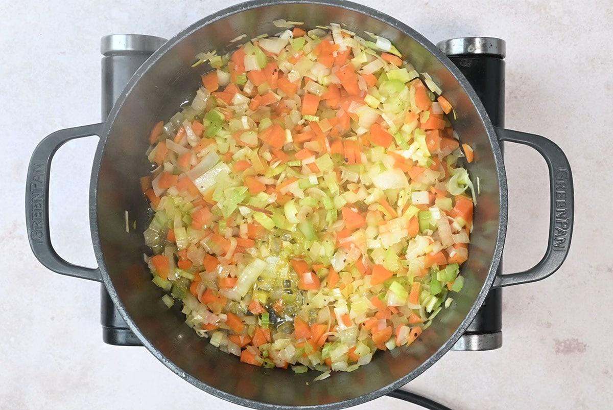 sauteing vegetables in a Dutch oven as soup base