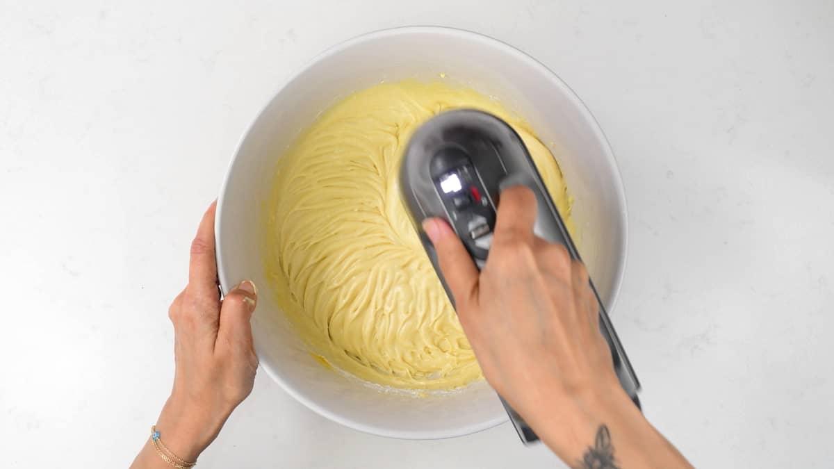 beating cake batter using a hand mixer