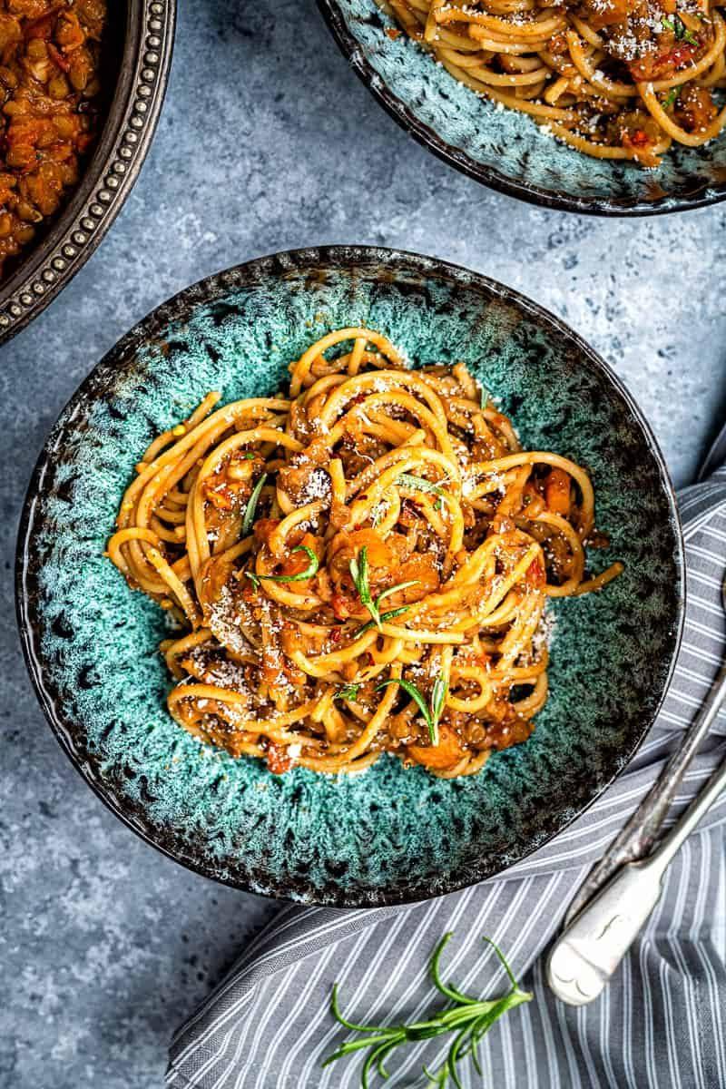 Lentil Ragu served with spaghetti