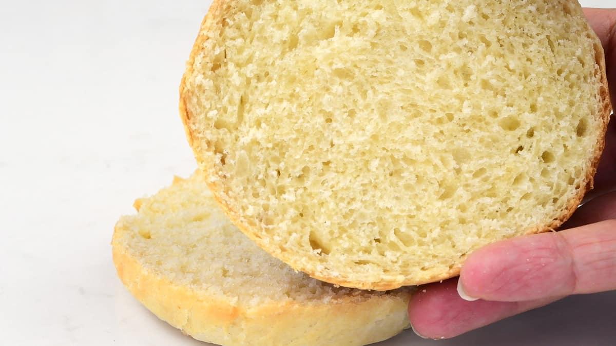 close up on a sliced brioche bun