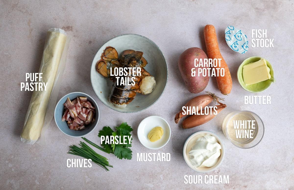 lobster pot pie ingredients, labelled