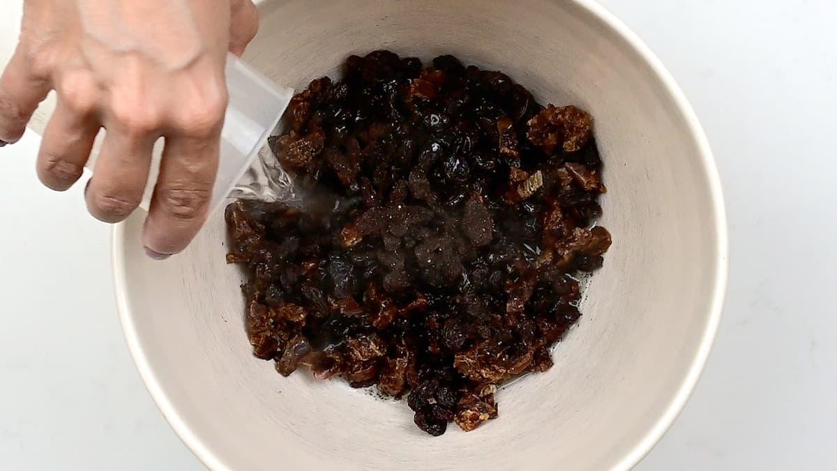 soaking dried fruit in hot water