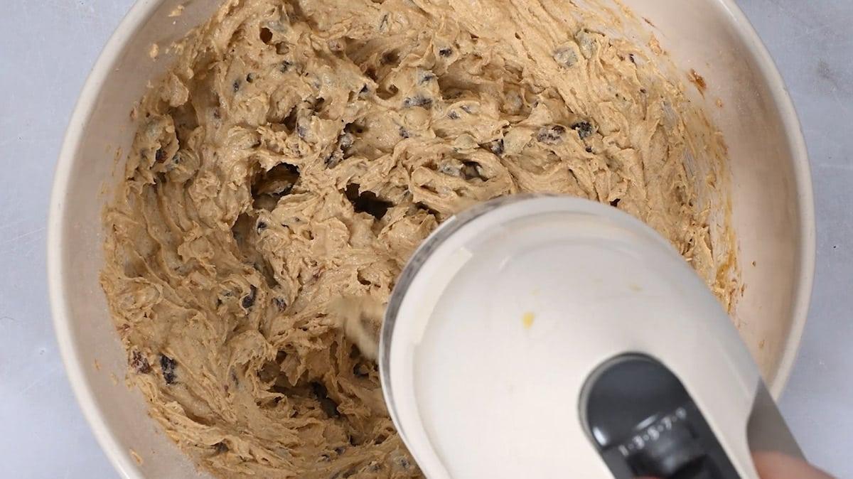 beating mincemeat cake batter with a hand mixer