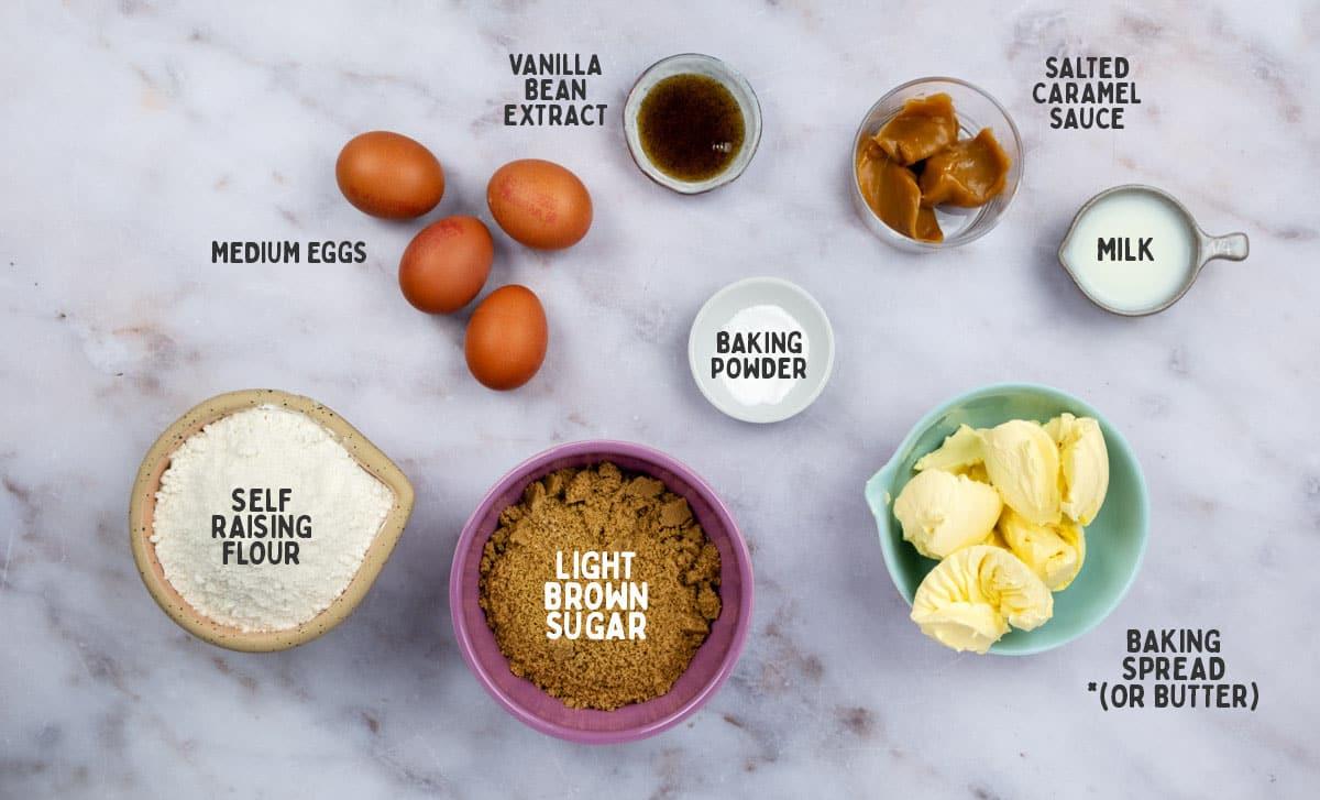 Ingredients for caramel cake