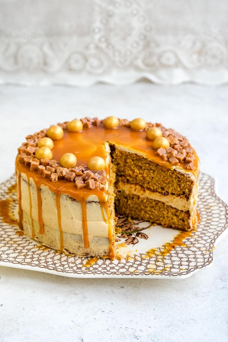 Sliced caramel cake by Mary Berry