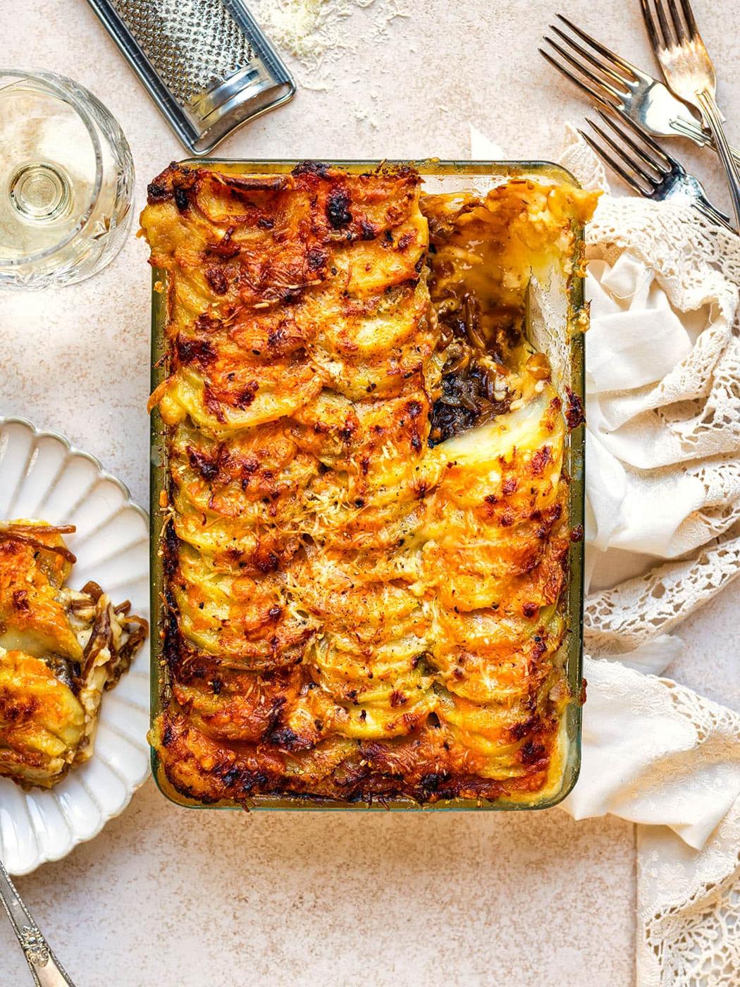 French Onion Mashed Potato Gratin