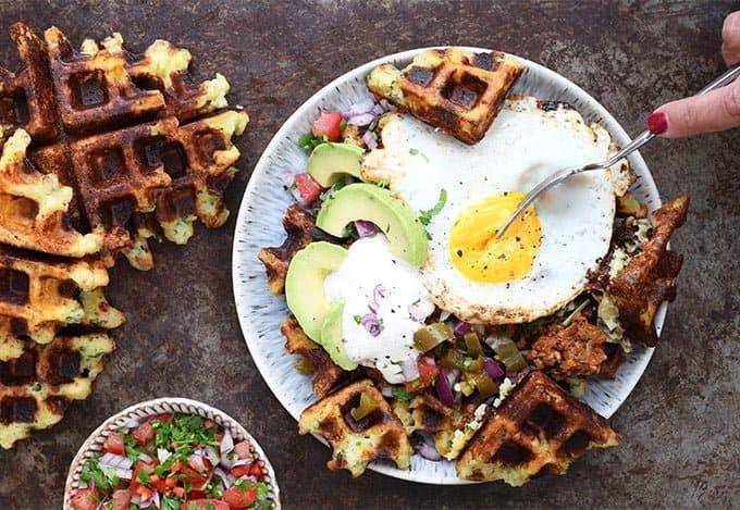 Fully loaded savoury potato waffles