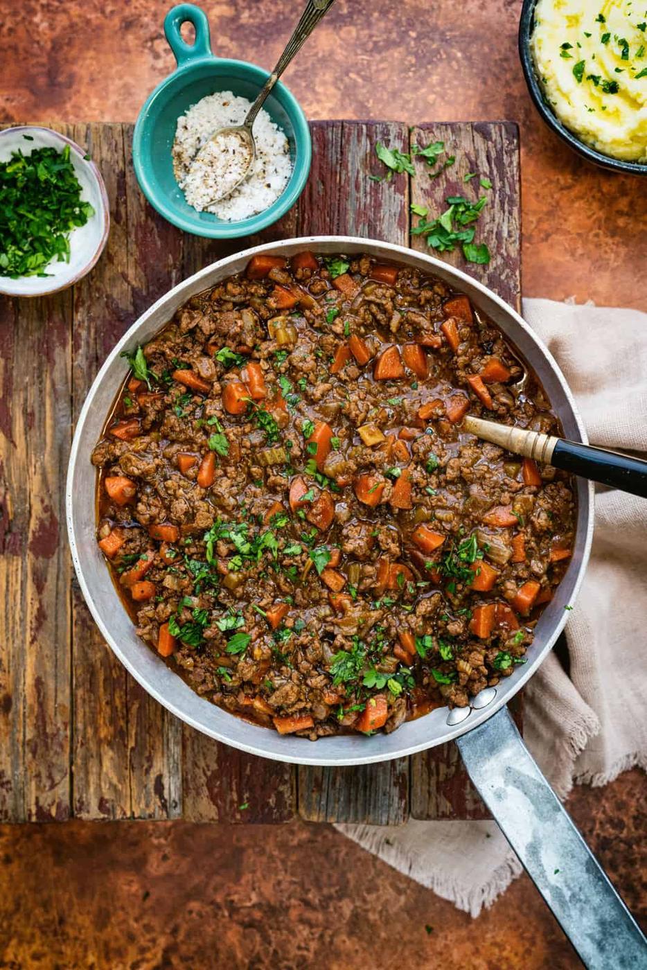 Pan with Scottish Mince and Tatties (ground beef and mashed potatoes)