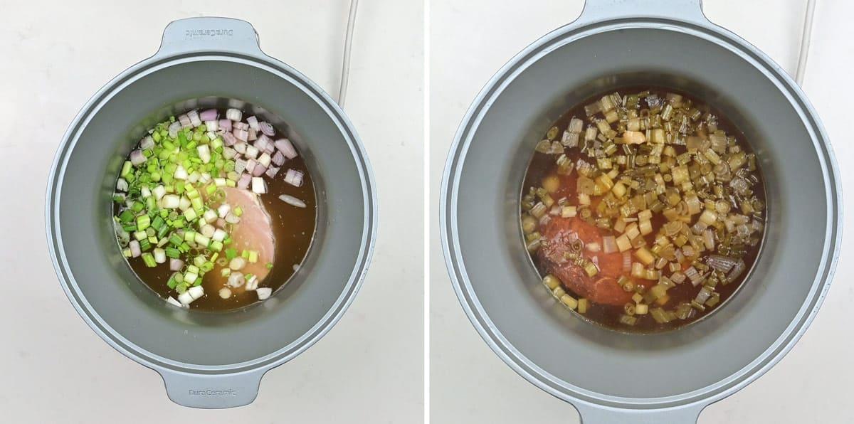 Cooking ham in stock in a crockpot