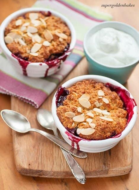 Mixed berry cobbler with honeyed yoghurt