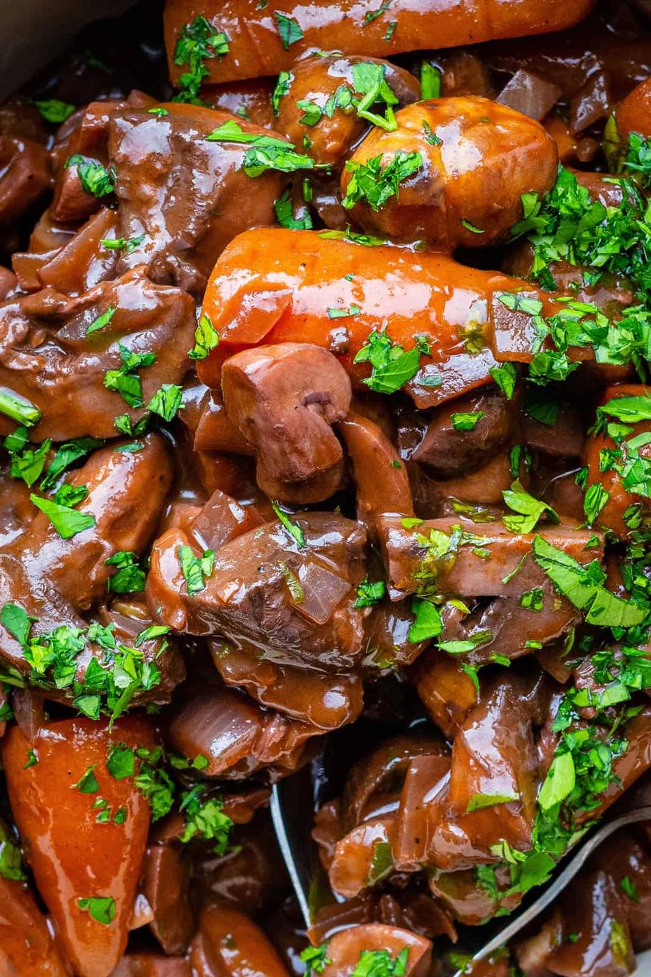 close up on Mushroom Bourguignon