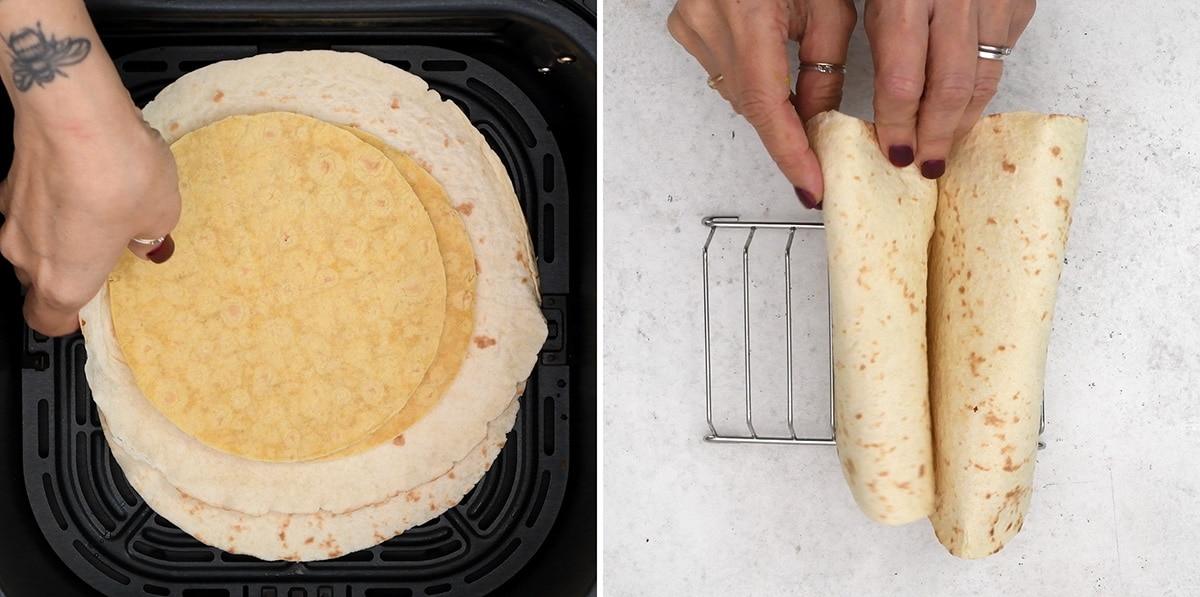 corn tortillas in the air fryer collage