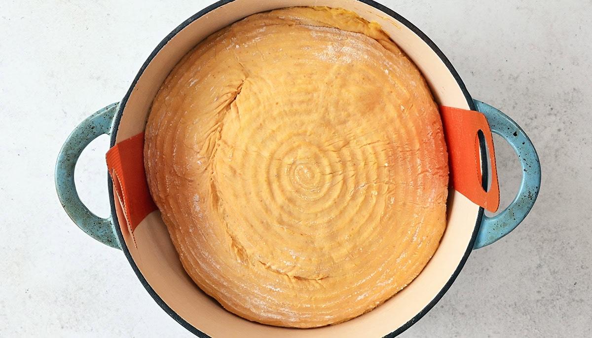 pumkin bread in a Dutch oven prior to baking