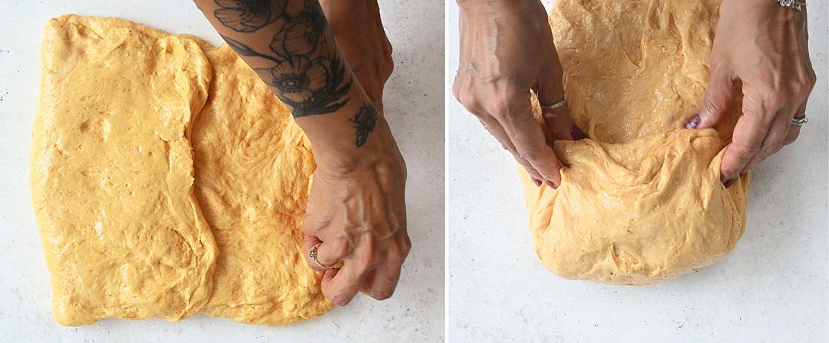 folding pumpkin bread