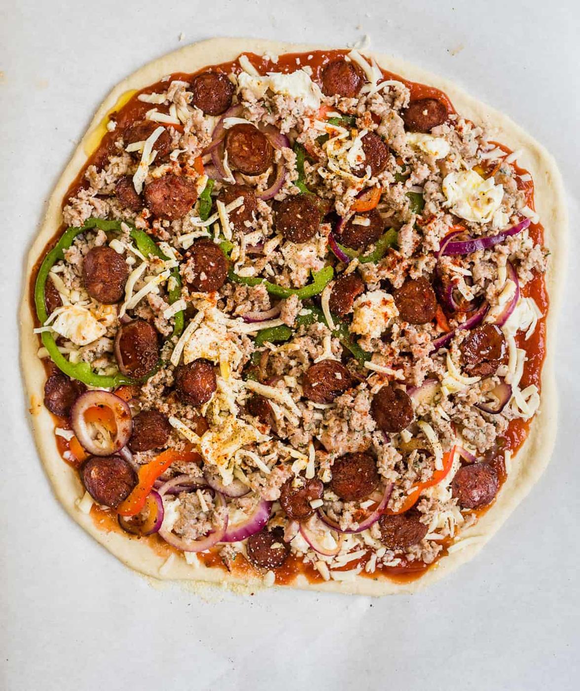 No yeast pizza ready for the oven
