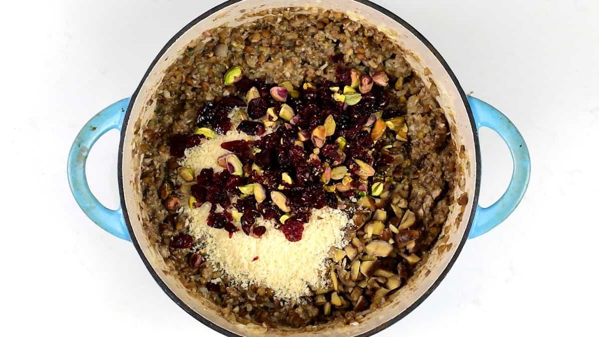 pistachio and cranberry nut roast mix in a pot