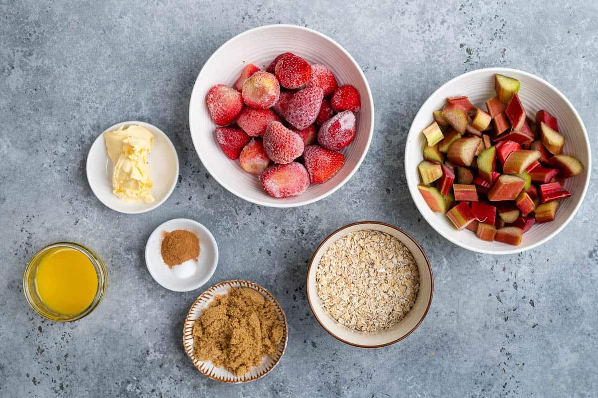 Rhubarb crumble ingredients