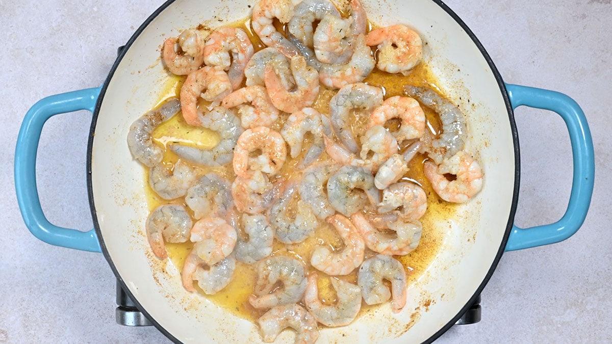 cooking shrimp in a skillet