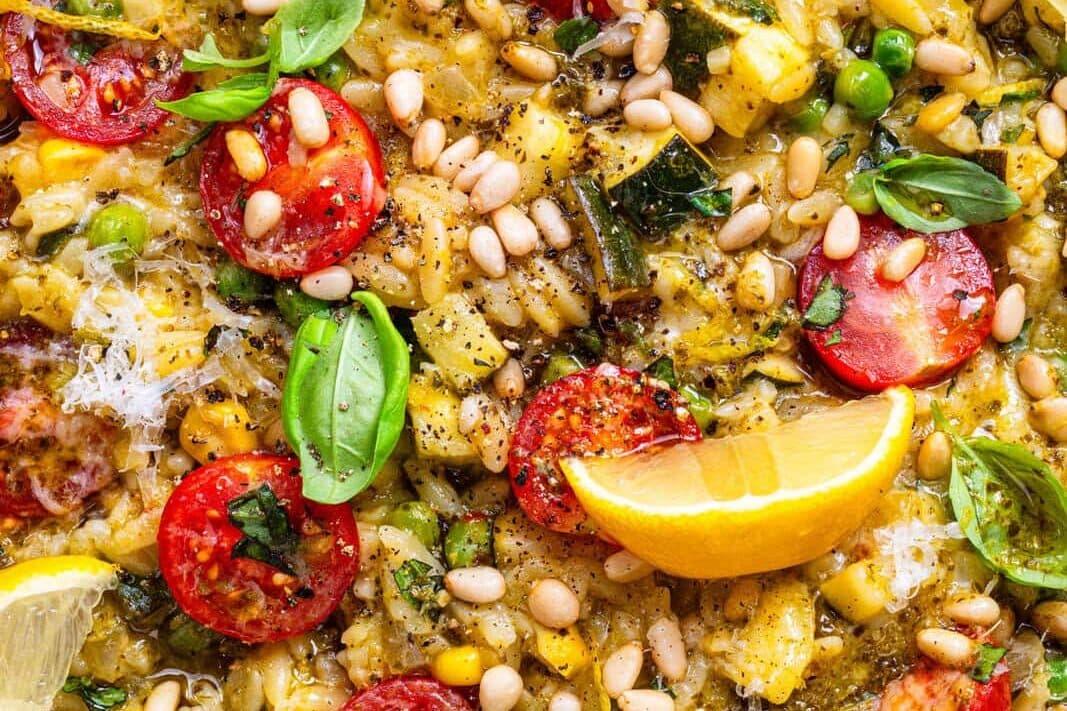 One-Pan Pesto Orzo with Zucchini and Peas