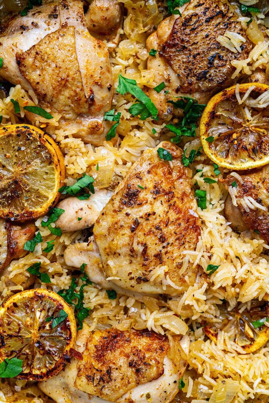 One Pot Greek Chicken and Lemon Rice