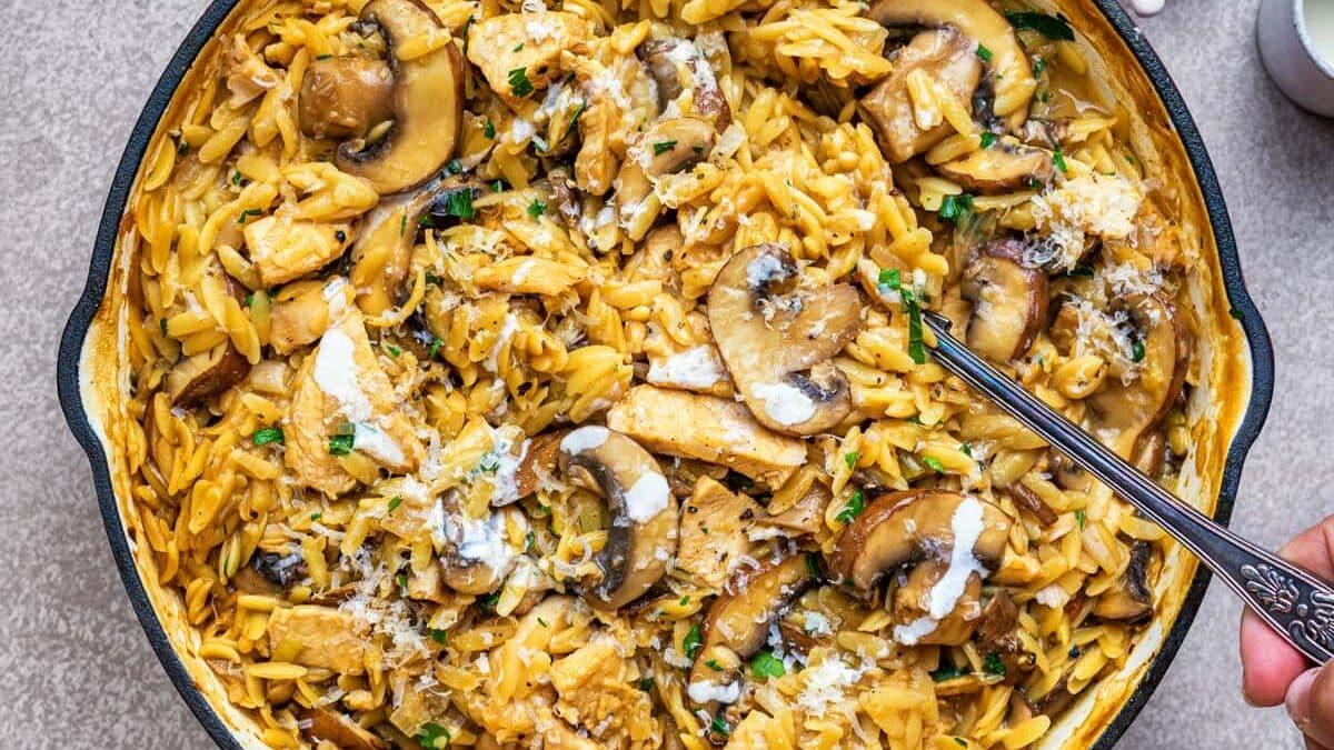 One-Pot Marsala Orzo with Leftover Turkey (or Chicken!)