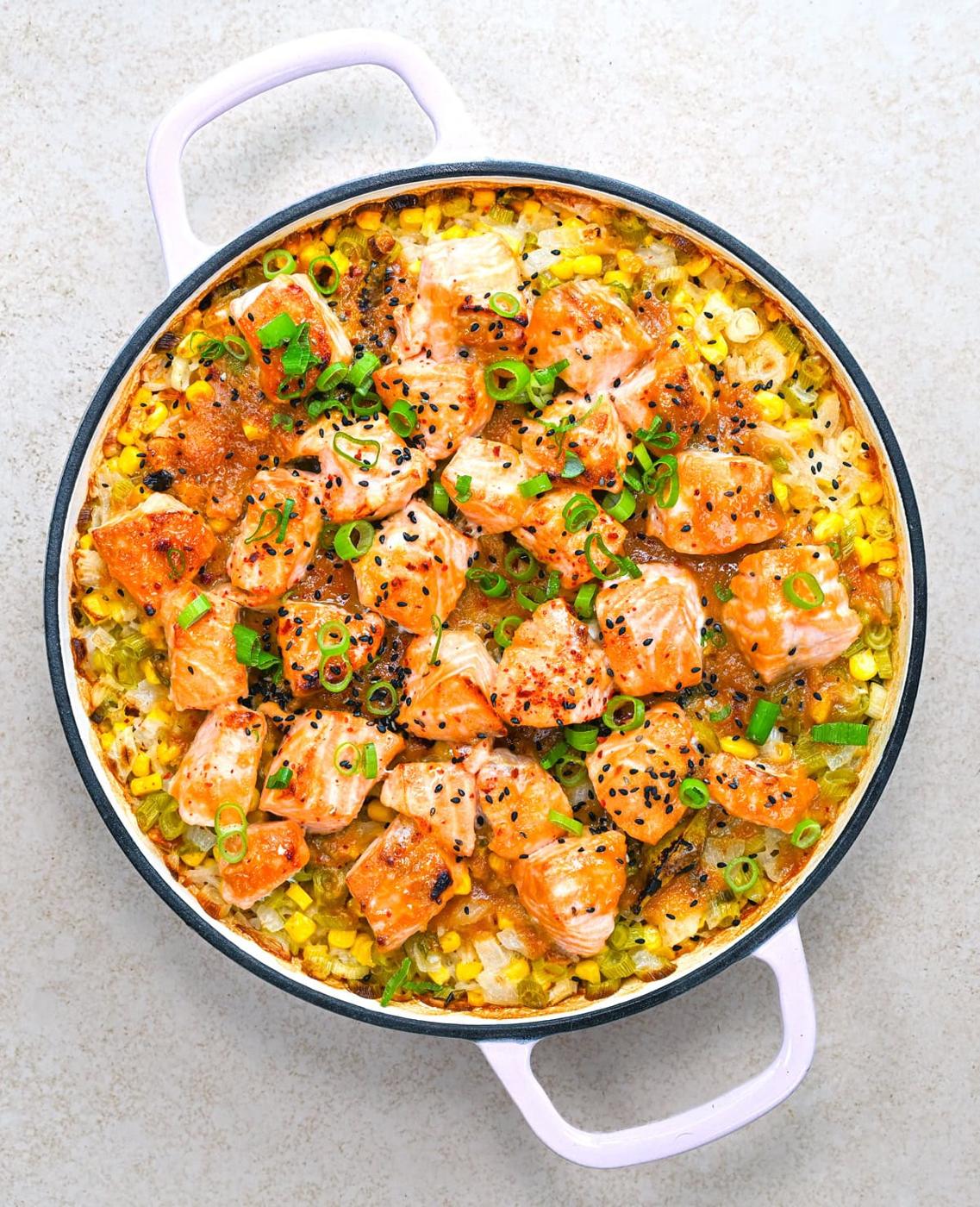 One Pot Salmon and Rice (with Sweet Miso Glaze)