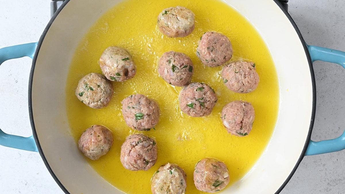 pan frying Swedish meatballs