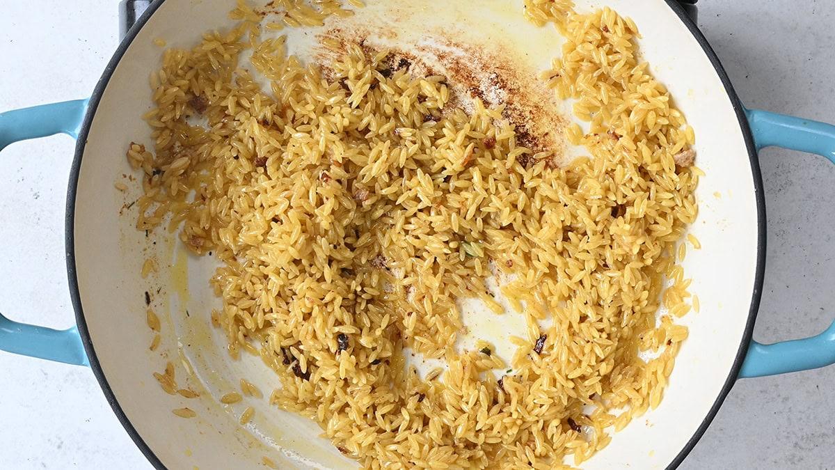 cooking orzo in a skllet