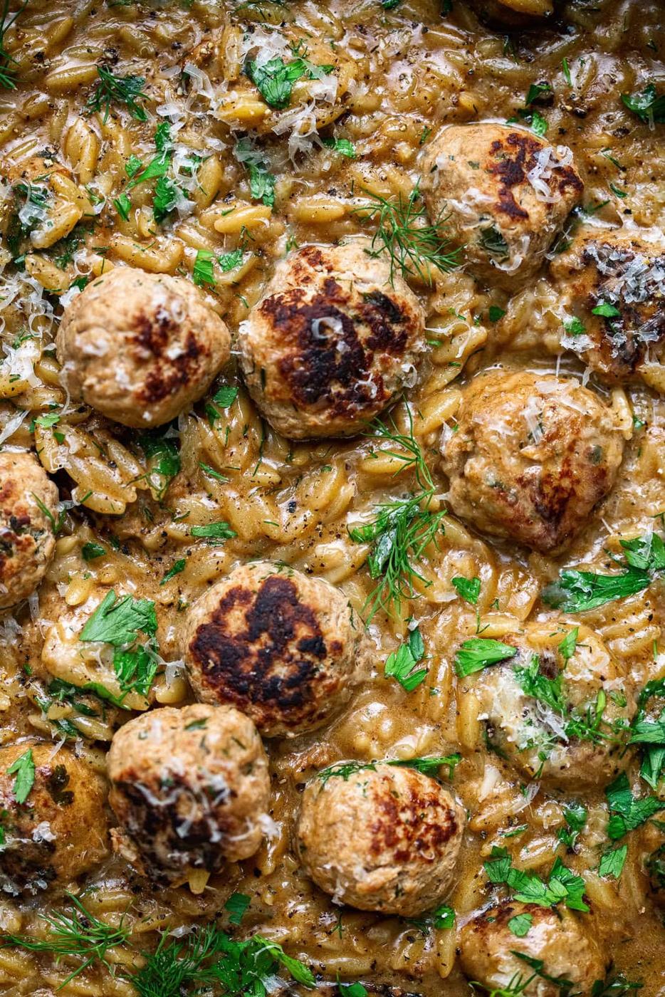 One Pot Swedish Meatballs with Orzo
